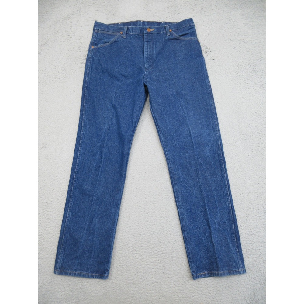 Wrangler 13MWZ Cowboy Cut Jeans Mens 37x32 Blue Denim Bootcut Western Med Wash
